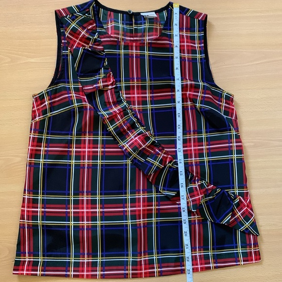 J. Crew Factory Plaid Ruffle Blouse Size P4 Red Green Black Holiday Colours - Picture 9 of 12